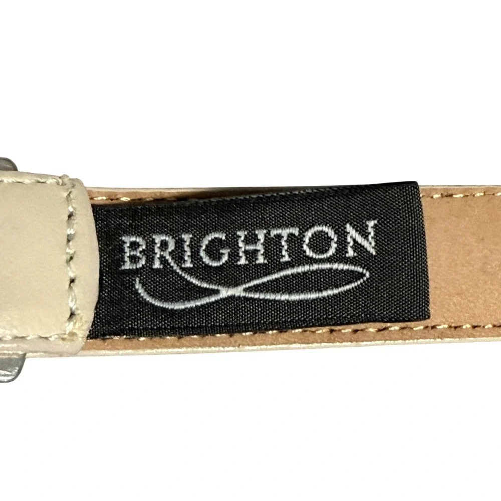 Vintage Brighton Concho Belt Womens S Beige Silver Tone Heart Leather Boho